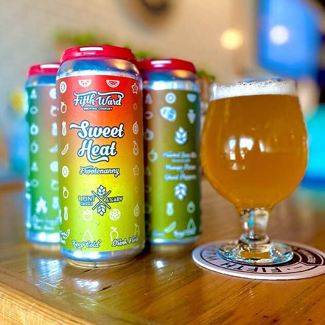 Cans of Sweet Heat Ale from Fifth Ward Brewing in Oshkosh, WI.
